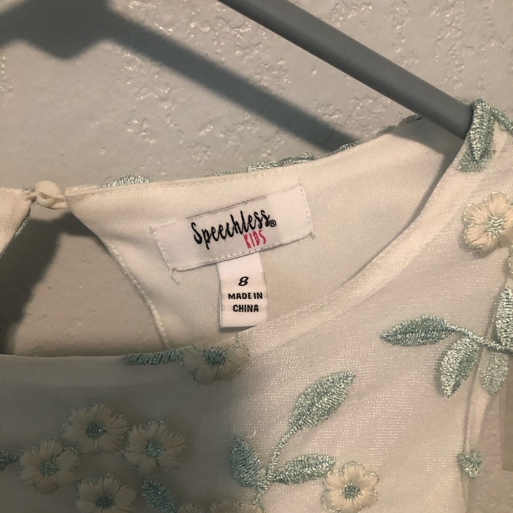 Girls Light Blue/White Floral Sequin Dress - Picture 2 of 4